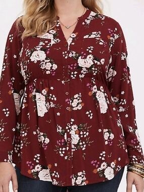Torrid Emma Babydoll Challis Floral Button Front Top 3X